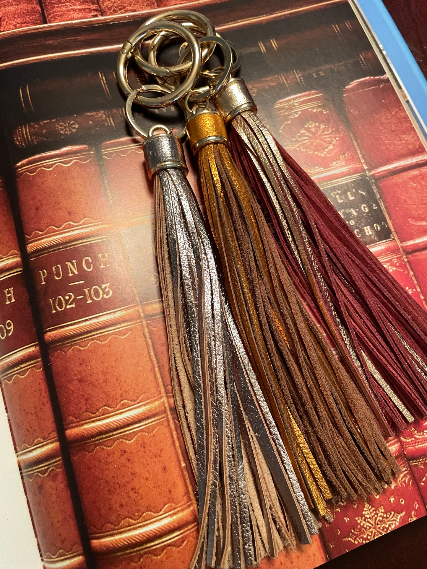 metallic leather tassel